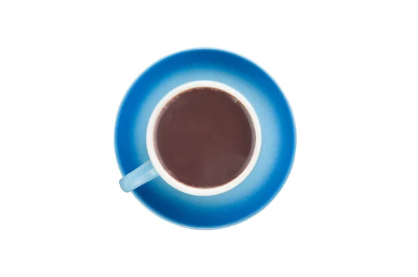 Tasse Unique Céramique Bleue Avec Poignée Pleine Chocolat Liquide Frais — Photo