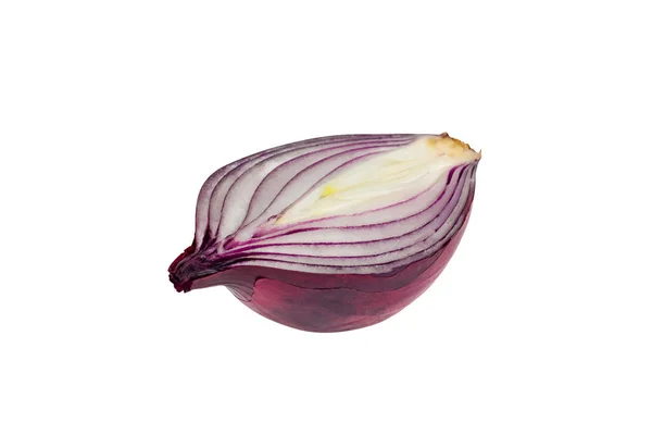 一半新鲜的生全紫色洋葱隔离在白色背景上 — 图库照片