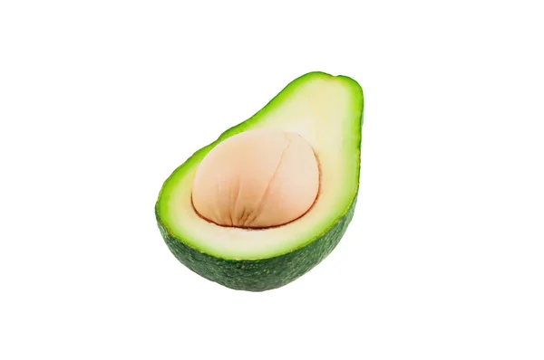 Eine Hälfte Grüne Frische Rohe Avocado Mit Kernen Isoliert Auf — Stockfoto