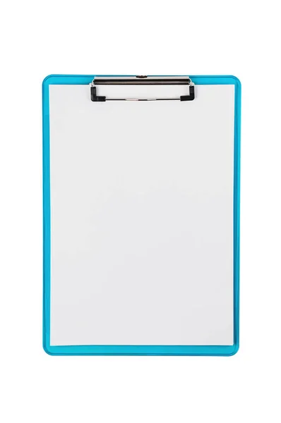 One Plastic Blue Color Clipboard Glossy Metal Binder Blank Paper Stock Photo