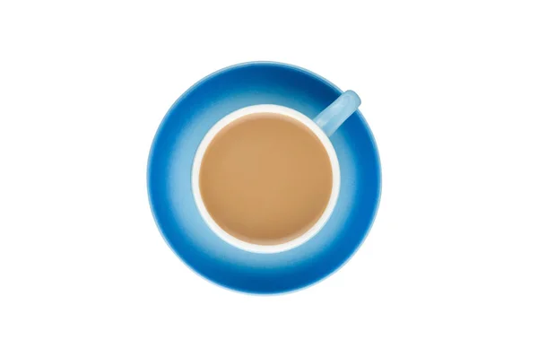 Enkele Blauwe Keramische Cup Met Handvat Vol Warme Verse Koffie — Stockfoto