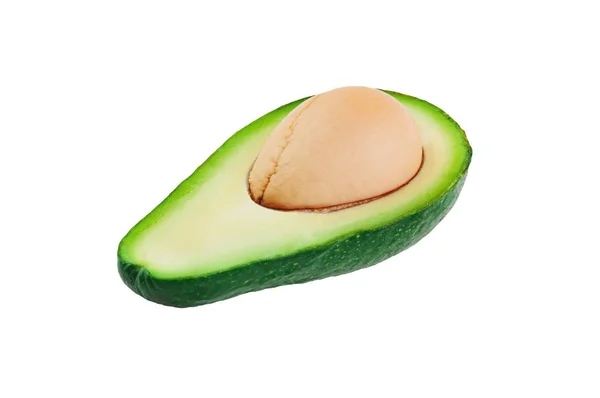 Eine Hälfte Grüne Frische Rohe Avocado Mit Kernen Isoliert Auf — Stockfoto