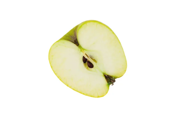 Μια Φέτα Φρέσκου Ακατέργαστου Μήλου Πράσινου Χρώματος Που Απομονώνεται Λευκό — Φωτογραφία Αρχείου
