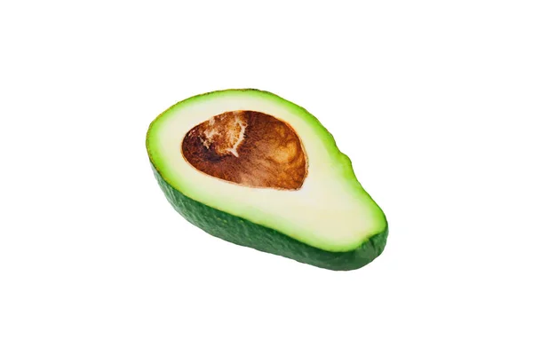 Eine Hälfte Grüne Frische Rohe Avocado Ohne Kerne Isoliert Auf — Stockfoto