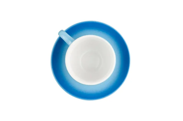 Tasse Unique Céramique Bleue Vide Avec Poignée Sur Soucoupe Circulaire — Photo