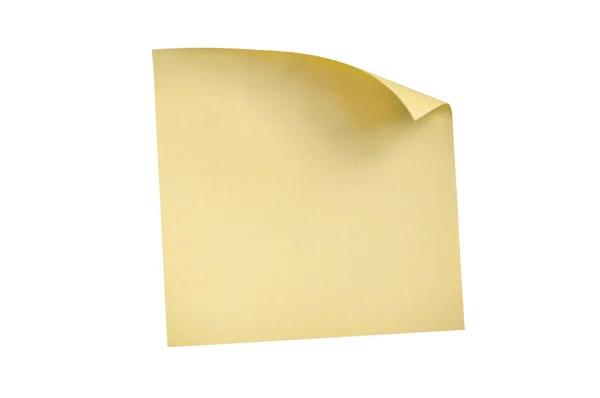 Jedna Pusta Kwadratowa Żółta Naklejka Zakrzywionym Narożnikiem Białym Tle Widok — Zdjęcie stockowe