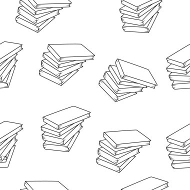 Beyaz arka planda anahat yolu siyah renk tarzında kapalı kitap veya bloknot yığınları satırları. Dikişsiz desen