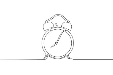 Ok ve topları beyaz arka planda izole sürekli bir çizgi tarzında çizilmiş tek daire Vintage çalar saat. Kendinden çizim