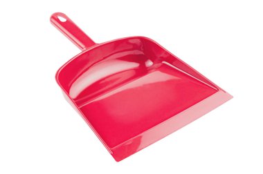 Gölge olmadan beyaz arka planda izole çöp için kırmızı plastik kepçe