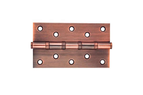 New metal door or window hinge brown color isolated on white background without shadow