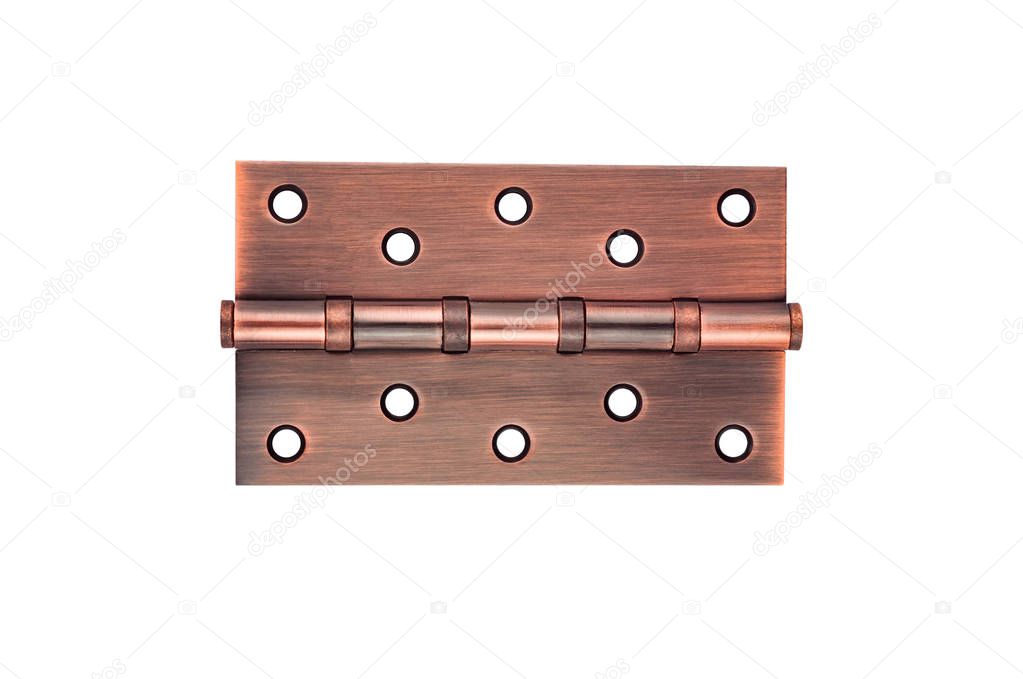 New metal door or window hinge brown color isolated on white background without shadow