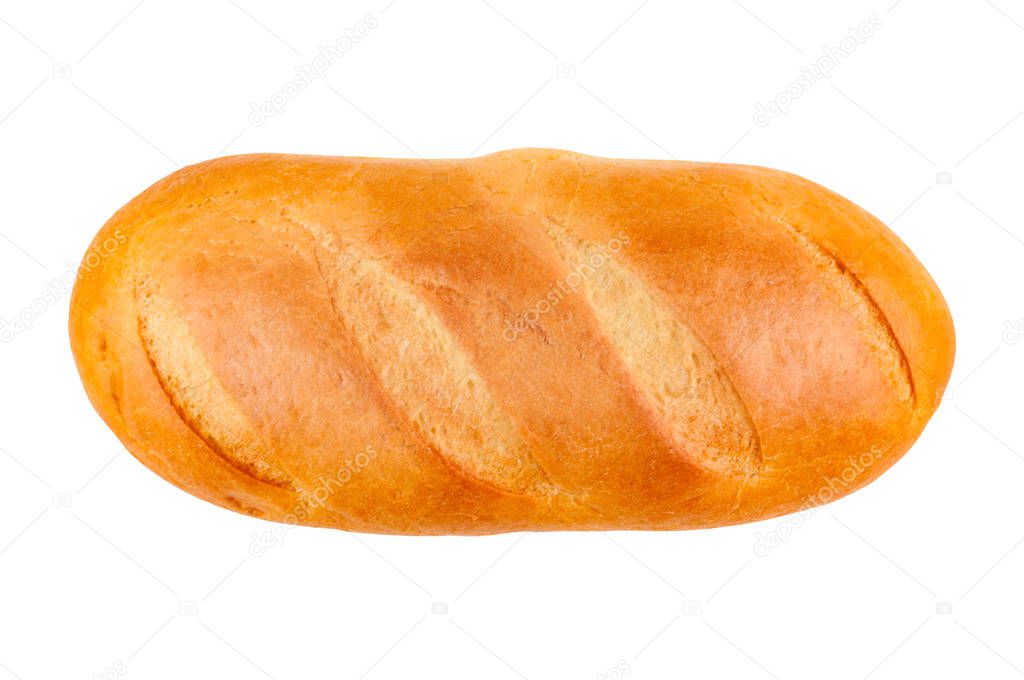 Loaf of fresh crispy bread isolated on white background without shadow