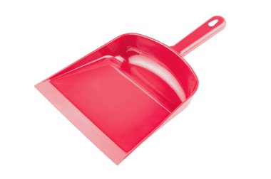 Gölge olmadan beyaz arka planda izole çöp için kırmızı plastik kepçe