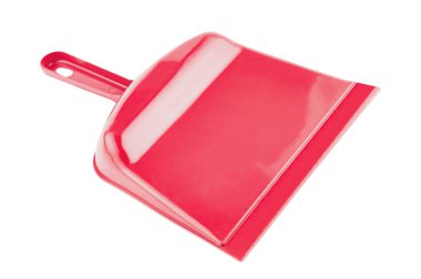 Gölge olmadan beyaz arka planda izole çöp için kırmızı plastik kepçe