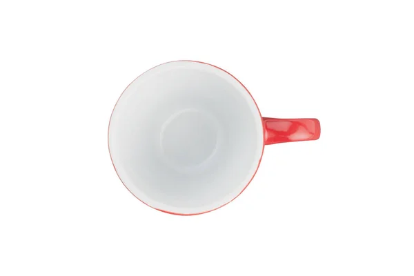 单红色空陶瓷杯 用于在白色背景上分离的饮料或其他液体产品 顶部视图 — 图库照片