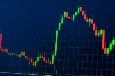 Dijital ekranda siyah arka plan üzerinde borsa mum grafik grafiği