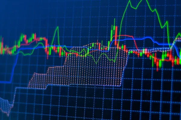 Gráfico Gráfico Velas Mercado Ações Fundo Preto Exibição Digital — Fotografia de Stock