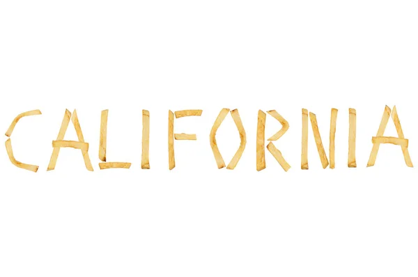 Palabra California Elaborado Con Palos Largos Papas Fritas Fritas Aisladas —  Fotos de Stock