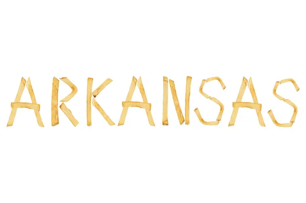 Word Arkansas Som Långa Pinnar Stekt Pommes Frites Isolerade Vit — Stockfoto