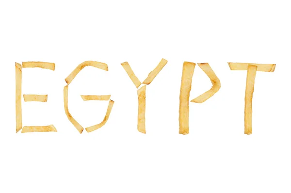 Word Egypt Laid Out Long Sticks Fried French Fries Isolated — Stock Photo, Image