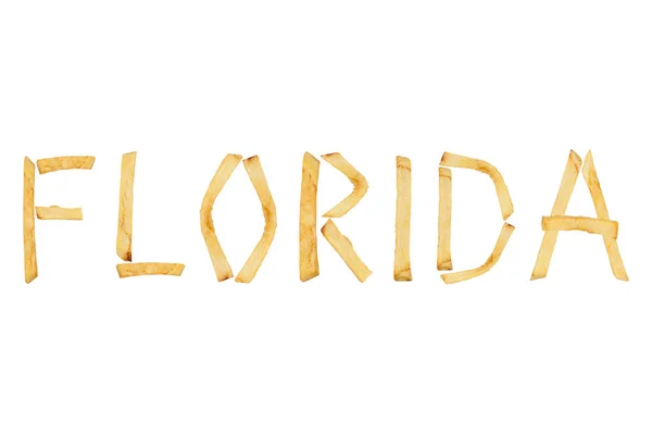 Word Florida Som Långa Pinnar Stekt Pommes Frites Isolerade Vit — Stockfoto
