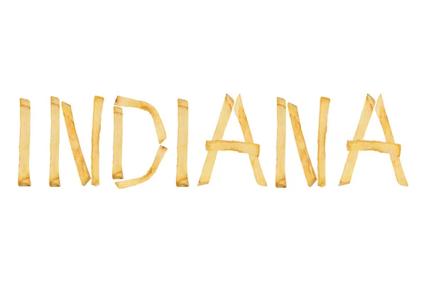 Ordet Indiana Som Långa Pinnar Stekt Pommes Frites Isolerade Vit — Stockfoto