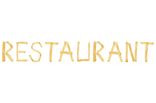 Słowo Restauracja Ułożone Długich Laski Smażone Frytki Izolowane Białym Tle — Zdjęcie stockowe