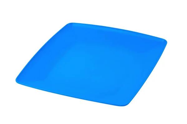 蓝色空方形塑料板隔离在白色背景上 — 图库照片