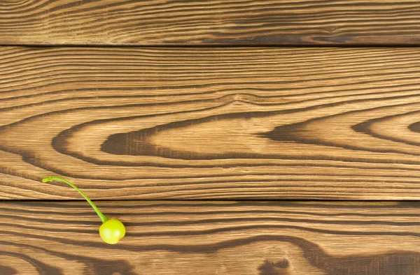 Alone Green Cherries Old Wooden Background — Stock Photo, Image