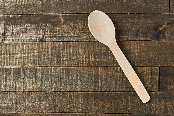 Single Clean Wooden Spoon Lies Old Brown Rustic Wooden Planks — Stock Photo, Image