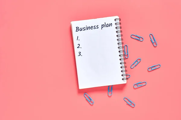 Papier Notizbuch Mit Worten Businessplan Der Nähe Von Schreibwaren Artikel — Stockfoto