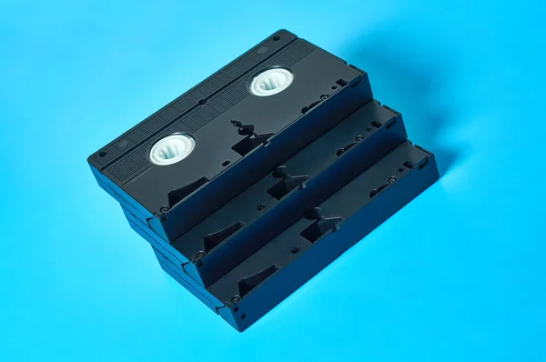 Haufenweise Schwarze Alte Vhs Videokassetten Aus Plastik Liegen Auf Dem — Stockfoto