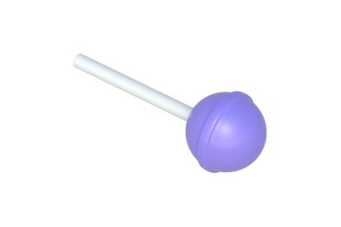 Violet lolipop beyaz arka planda izole edilmiş. Çubukta şeker. 3d hazırlayıcı