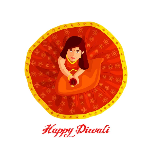 Mutlu bayramlar. Işık festivali, tebrik kartı. İçinde küçük bir kız olan Diwali renkli posterler. Deepavali ışık ve ateş festivali. Hint derin Hint ışık festivali. Görüntü:.