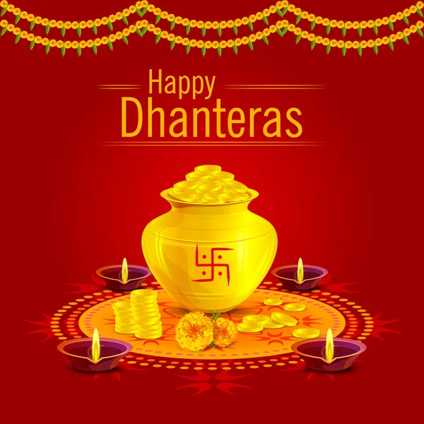 Mutlu Dhanteralar. Mutlu Dhanteras Arkaplan Resimleri. Kadife çiçekleri, mango yaprakları, Diya, altın para ve daha niceleri..