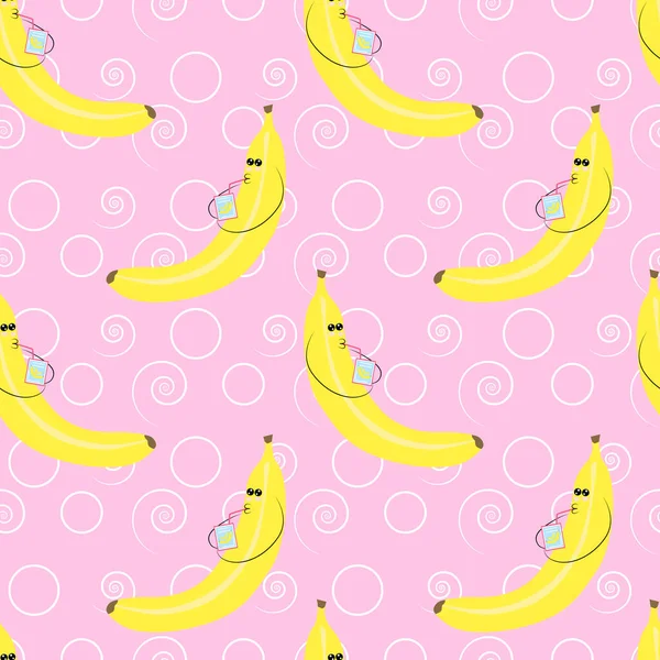 Eps Vektor Nahtloses Muster Mit Süßer Kawaii Banane Die Bananenmilch — Stockvektor