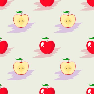 EPS 10 vektörü. Basit düz stil yapılmış bir buçuk elmalı kusursuz desen..