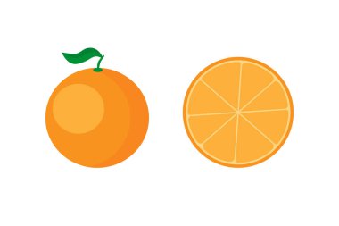 EPS 10 vektörü. Bir portakal ve bir dilim portakal beyaz arka planda izole edilmiş..