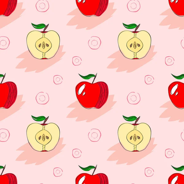Płynny Wzór Ręcznie Rysowane Jabłko Pół Różowym Tle Dobry Niekończący — Wektor stockowy