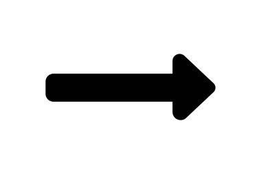 Düz siyah ok simgesi. Yön işareti, navigasyon düğmesi. Projeler için iyi.