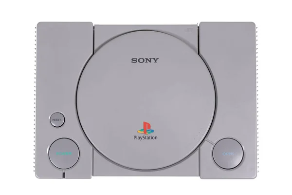 A Sony PlayStation videojáték konzoljának felső nézete — Stock Fotó