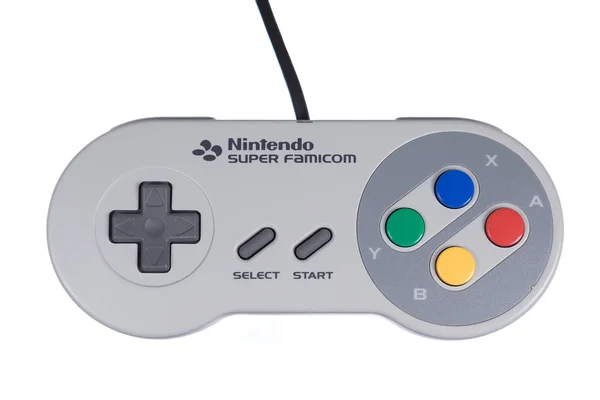 Un primo piano del controller per videogiochi Nintendo Super Famicom — Foto Stock