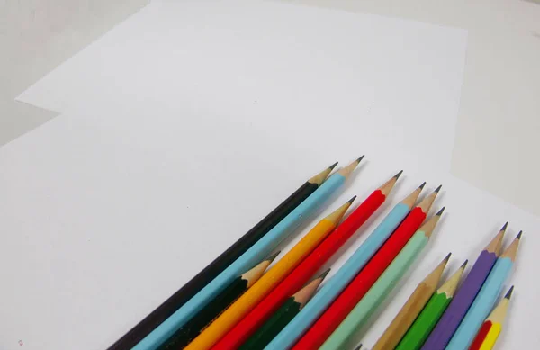Colorful Pencils White Papers — Stock Photo, Image