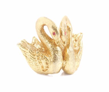 Altın kaz, kaz kafalı beyaz bir arka plan üzerinde