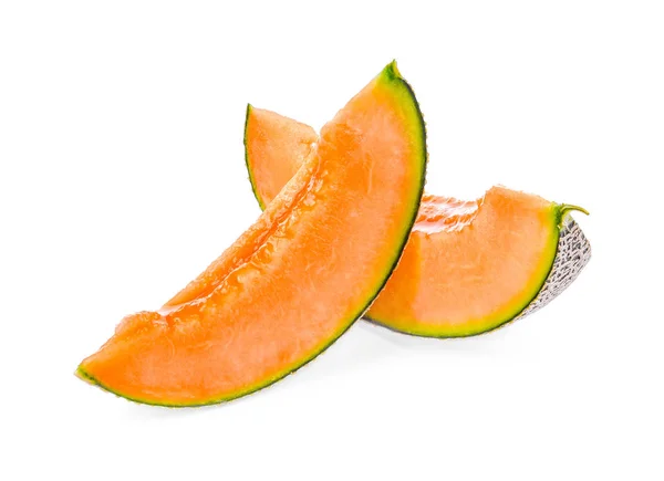 Kantaloupe Melon Skivor Vit Bakgrund — Stockfoto