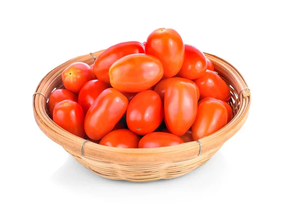 Tomates Ameixa San Marzano Com Folhas Fundo Branco — Fotografia de Stock