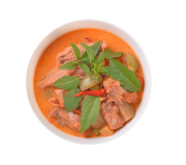 Krachan Pled Ped Yang (Kavrulmuş Duck kırmızı köri), popüler Tay gıda, Top beyaz arka plan üzerinde görünümü