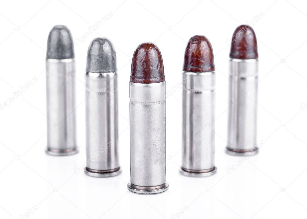 bullets .38 on white background ,closeup