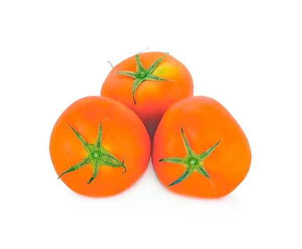 Tre Tomater Isolerad Vit Bakgrund Närbild — Stockfoto