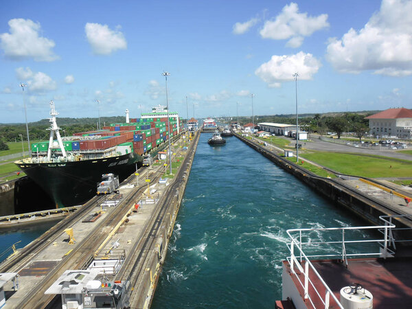 Work of the Panama Canal. The Panama Canal works round the clock without interruption.   .